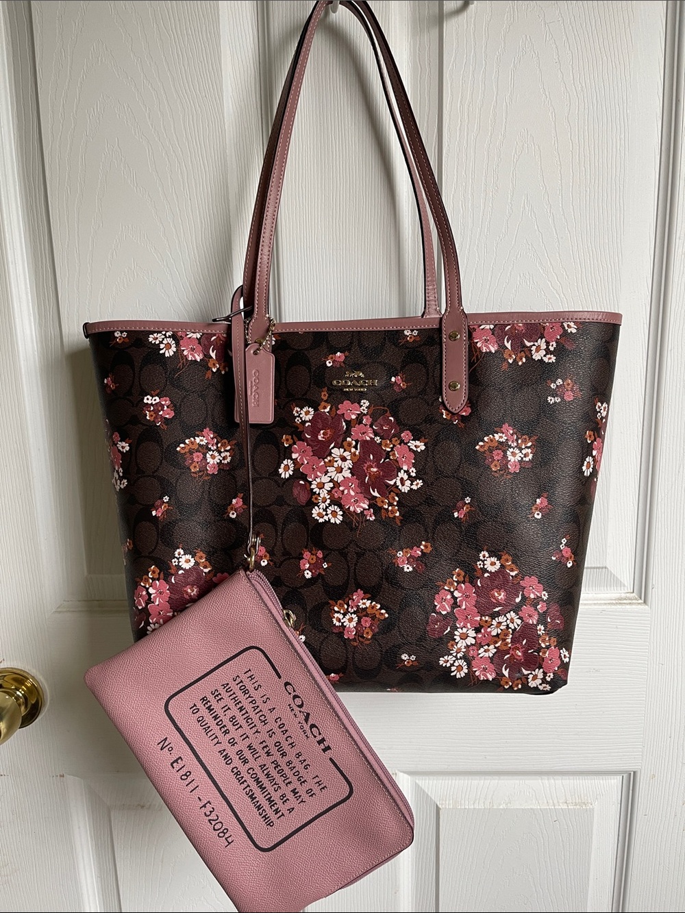 Coach Dusty Rose Leather Tote with Matching Pouch